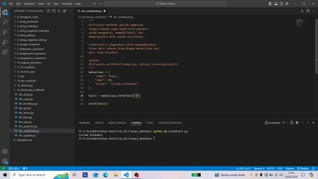 Dictionary Methods setdefault() Di Python #dreaviam #coding #programming #python