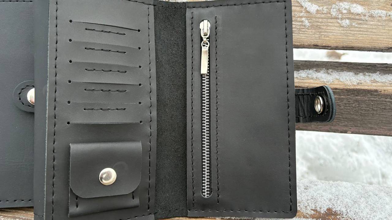 Кошелек ЧЕРНЫЙ из натуральной кожи ручной работы лонг