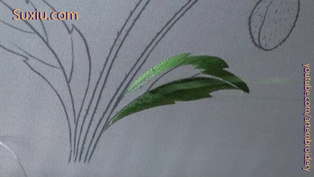 Hand embroidery苏绣(苏州刺绣针法教程) 刺繍 单面绣虞美人叶子01
