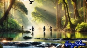 MUSIK RELAXASING penghantar tidur, suasana menombak ikan di tengah hutan