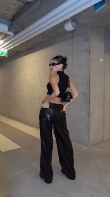 Halter Top & Pants, made of soft eco leather👖 #springfashion #springoutfit #fashionstyle  #croptop