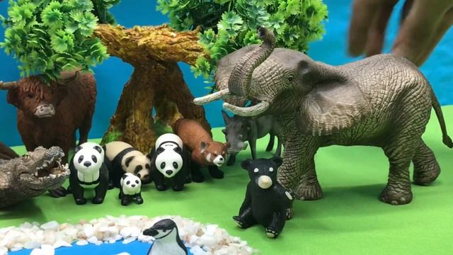 Zoo Safari Diorama | Giraffe, Cow, Lion, Zebra, Elephant, Bear, Bison, Leopard, Penguin, kids Fun смотреть онлайн