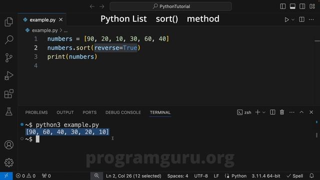 Python List sort() Method - Syntax & Example - Sort list in ascending or descending order in Python