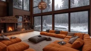 Peaceful Cozy Winter Ambience  Smooth Jazz Instrumental Music  Crackling Fireplace Soun