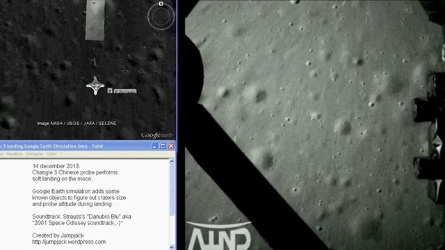 Chang'e 3 chines probe landing on the Moon, with Strauss soundtrack and Google Earth simulation смотреть онлайн