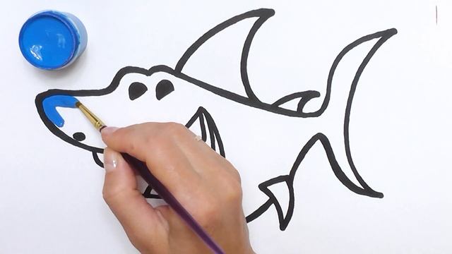 Как нарисовать АКУЛУ / мультик раскраска АКУЛА для детей / Раскраски малышам смотреть онлайн