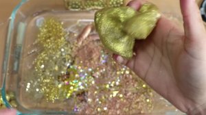 «Жёлтое золото»  - макияж и блёстки смешиваем со слаймами! Увлекательное видео со слаймом.