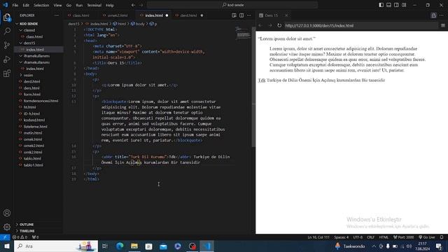 Sıfırdan HTML-CSS Dersleri 15 (2024)(Alıntılar Ve Kısaltmalar)