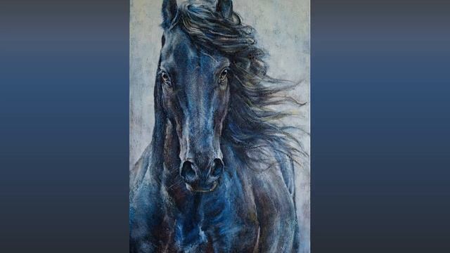 Чёрный конь /художник Галина Горбановская/. Black Horse /artist Galina Gorbanovskaya/ смотреть онлайн