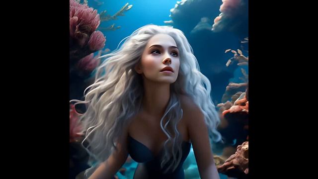 Красивые девушки русалки плавают в море с рыбками