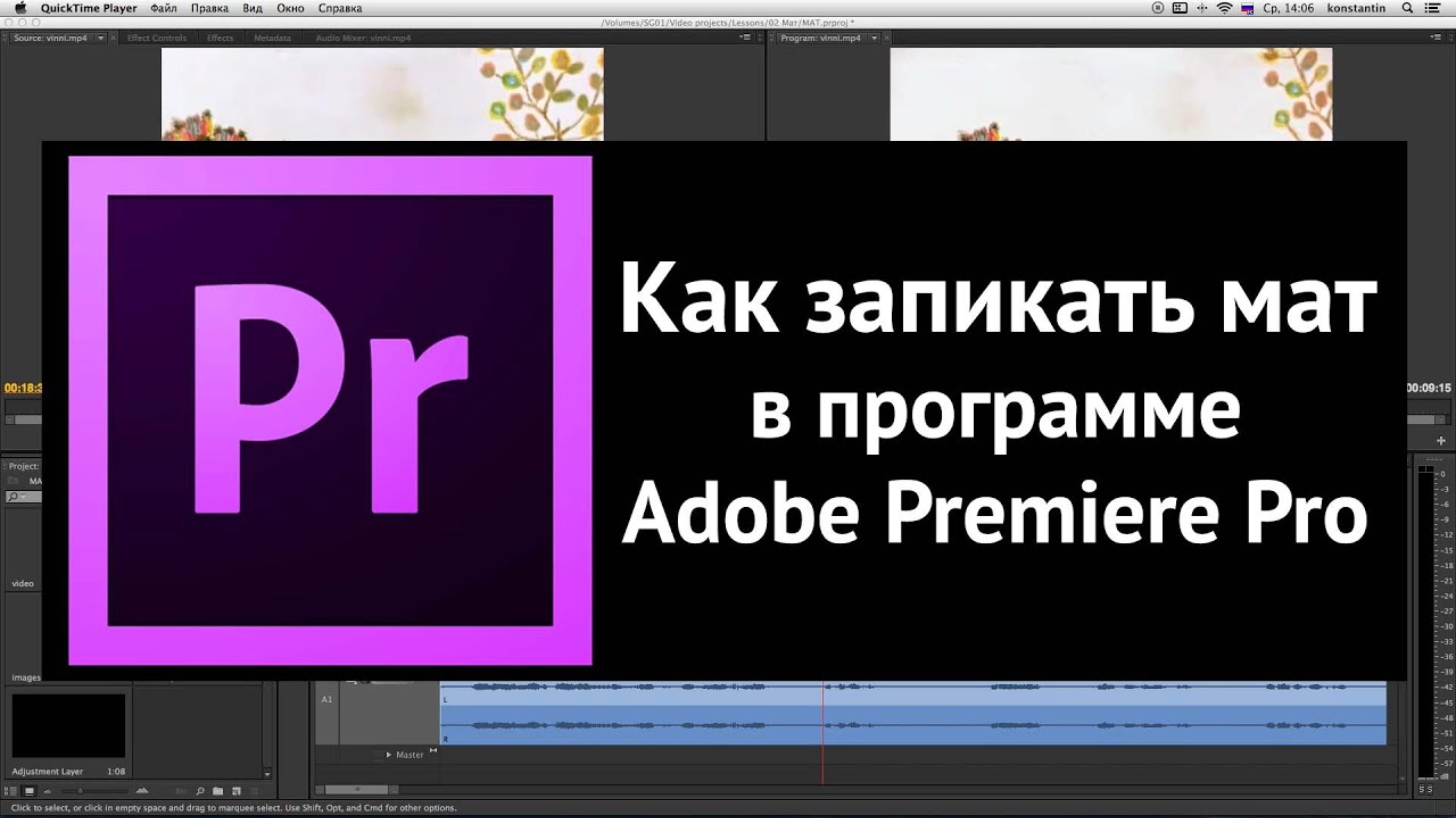 Как запикать мат в видео в программе Adobe Premiere Pro