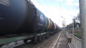 Тепловоз 2ТЭ116-683 "БалтТрансСервис" с грузовым поездом платформа 221 км 4.05.2019