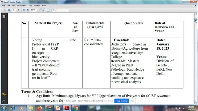 ICAR-IARI के Division of Genetics में YP-I Jobs Notification 2022 | #latestjobs