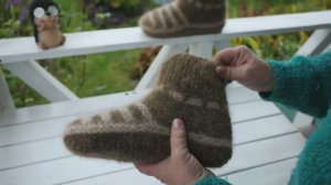 Тапочки-носочки из собачьей шерсти из пряжи ручного прядения