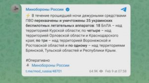 Восемь регионов атакованы ночью украинскими беспилотниками / События на ТВЦ