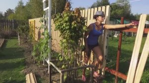 Забор  металлическим штакетником моими руками. Заменила деревянную слегу у забора 2020 г