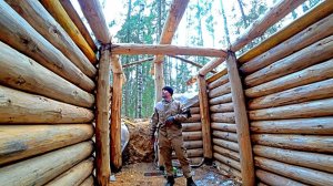 СТЕНЫ ЗЕМЛЯНКИ ГОТОВЫ!УСТАНОВИЛ РАСПОРКУ! НАЧАЛИСЬ МОРОЗЫ! _БЕРЛОГА_ в лесу у реки