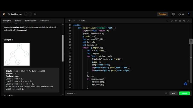 Maximum Level Sum of a Binary Tree | Coding Challenge