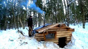 ПЕРВЫЙ РАЗ ТОПЛЮ ПЕЧЬ В ДОМЕ ПОД ЗЕМЛЕЙ _ ВСТРЕЧА С ЛОСЯМИ _ СТРОЙКА ЗЕМЛЯНКИ В ЗИМНЕМ ЛЕСУ