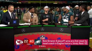 Nick Sirianni & Brandon Graham sit down at the desk following their Super Bowl win