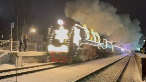 "Мчится!" Паровозы "Генерал" П36 - 0147 и 0110 с "Поездом Деда Мороза" на ст.Стрельна, январь 2025
