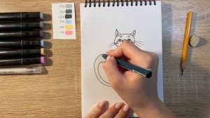 Как нарисовать кота учёного карандашом и скетч маркерами | Рисунок для детей, поэтапно и легко