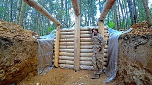 _БЕРЛОГА_ в ЛЕСУ У РЕКИ! УКРЕПЛЯЮ КАРКАС, ДЕЛАЮ СТЕНЫ ЗЕМЛЯНКИ!