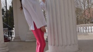 shiny tights 2020:beautiful girl in pink spandex leggings 【 4K 】