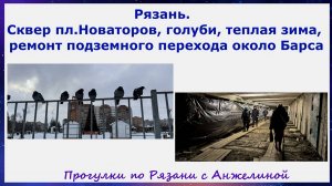 Рязань. Сквер пл.Новаторов, голуби, теплая зима, ремонт перехода возле Барса. С Анжелиной по Рязани