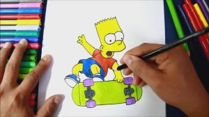 Как нарисовать БАРТА СИМПСОНА с его скейтбордом  (Симпсоны)