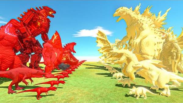 Team_Red_+_Мехагодзилла_вСЕ_Годзилла_2000_+_Team_Yellow_Godzilla