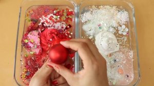 Смешиваем «красные и белые» тени и макияж, детали, блёстки в слайм! Увлекательное видео со слаймом!