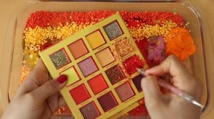 Смешиваем «оранжевые» тени и макияж, детали, блёстки в слайм! Увлекательное видео со слаймом!★ASMR★