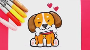 Как нарисовать милого щенка с костью