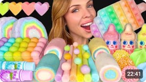 ASMR MUKBANG, Пастельные десерты, Молочное желе, Ретро-кислые конфеты, Маршмеллоу, Поп-рокс, Лимонно