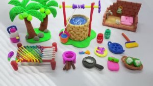 Миниатюрный домик, кухонный гарнитур, колодец, уборную, дерево из пластилина! Мультик для детей