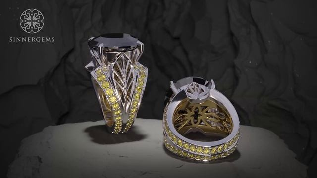 Кольцо с черным бриллиантом. Варианты цветовых сочетаний. смотреть онлайн