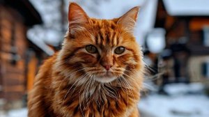 рыжий кот зимой