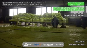 Натурные испытания кровельной сэндвич-панели ПИР, 120х6400 0,5/0,5