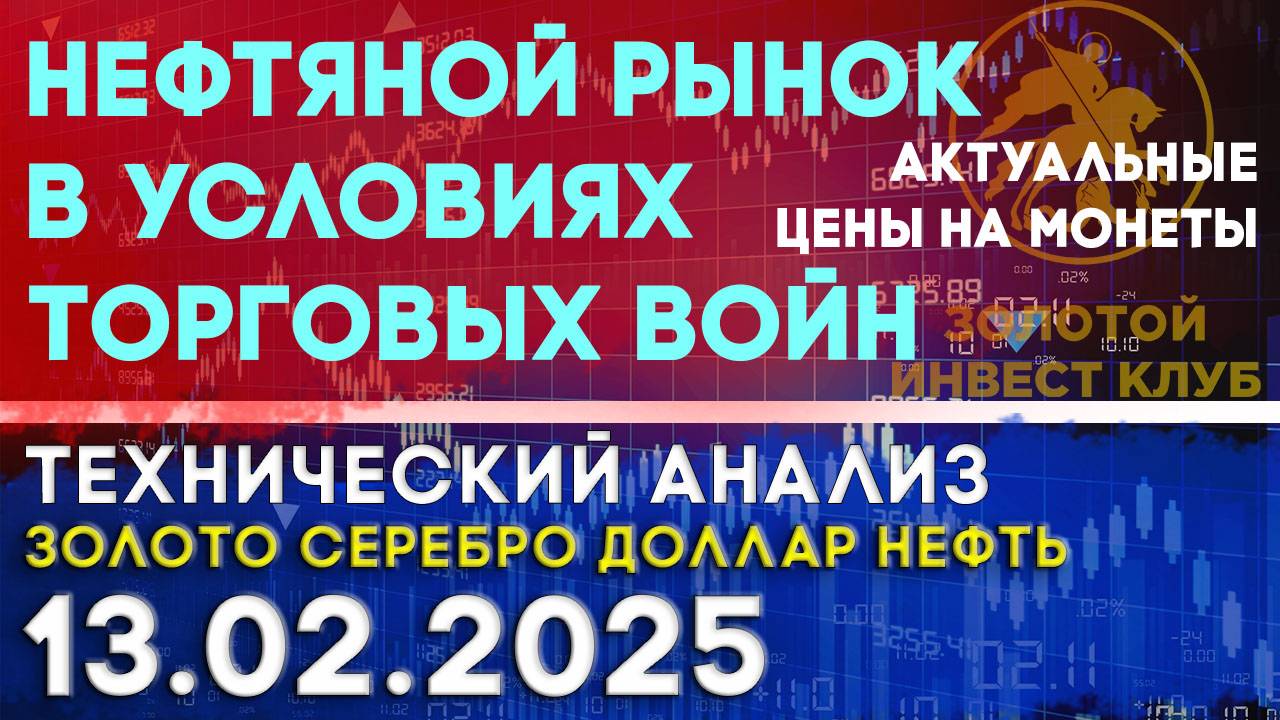 Нефтяной рынок в условиях торговых войн. Анализ рынка золота, серебра, нефти, доллара 13.02.2025 г