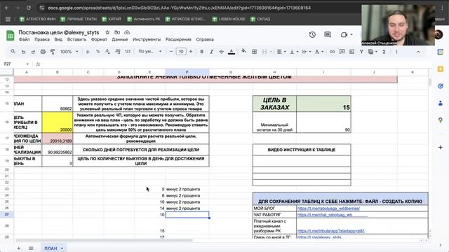 Постановка целей и планов, продажи на Wildberries
