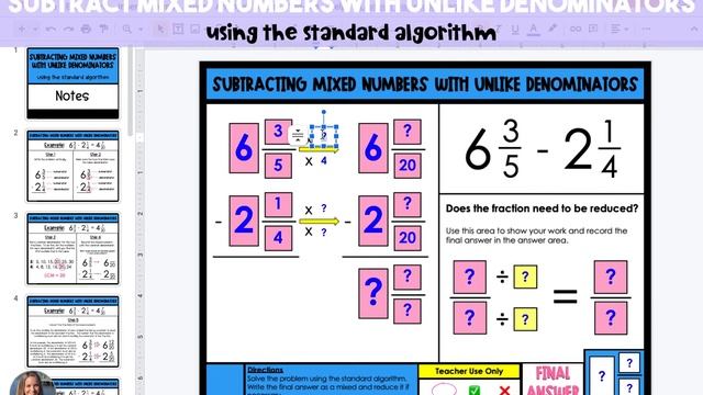 Subtracting Mixed Numbers with Unlike Denominators Using the Standard Algorithm Tutorial Video