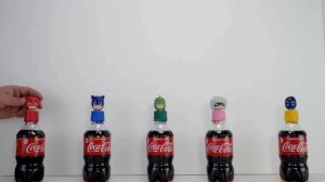 4 Bottles balloons with beads -Learn Colors with Coca cola Bottles Surprise Pj Masks toys and more