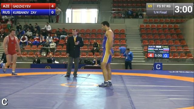 Quarterfinal FS - 97 kg: Nurmagomed GADZHIYEV (AZE) df. Zaynulla KURBANOV (RUS), 4-0 смотреть онлайн