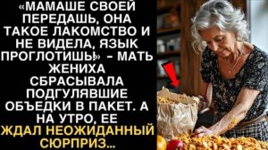 «МАМАШЕ СВОЕЙ ПЕРЕДАШЬ, ОНА ТАКОЕ ЛАКОМСТВО И НЕ ВИДЕЛА!» - МАТЬ ЖЕНИХА СКИНУЛА ОБЪЕДКИ В ПАКЕТ...