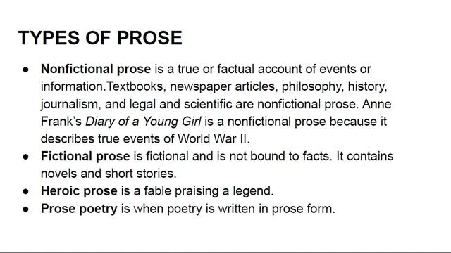 WHAT IS PROSE? /characteristics and types of prose