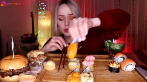 🍿 MUKBANG | Бургеры, роллы/суши, мидии, день рождения | Burgers, rolls/sushi, birthday | не ASMR
