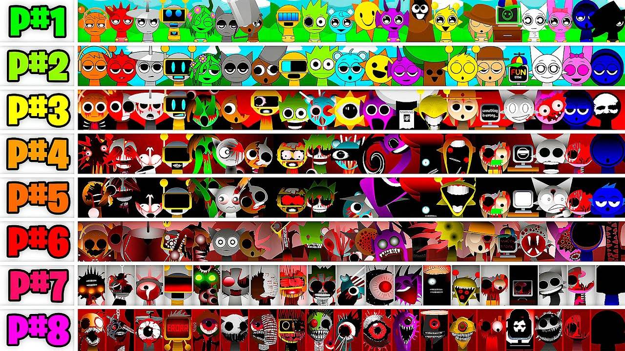 Все персонажи вместе в Incredibox Sprunki Phases 1-8 смотреть онлайн