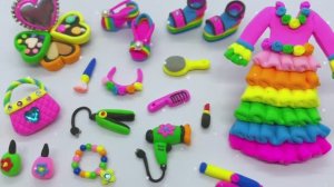 Набор с радужным платьем, тенями  и помадой из пластилина -  ASMR