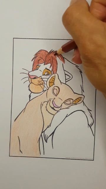 Coloring Simba and Nala from Lion King with Colored Pencils #short смотреть онлайн